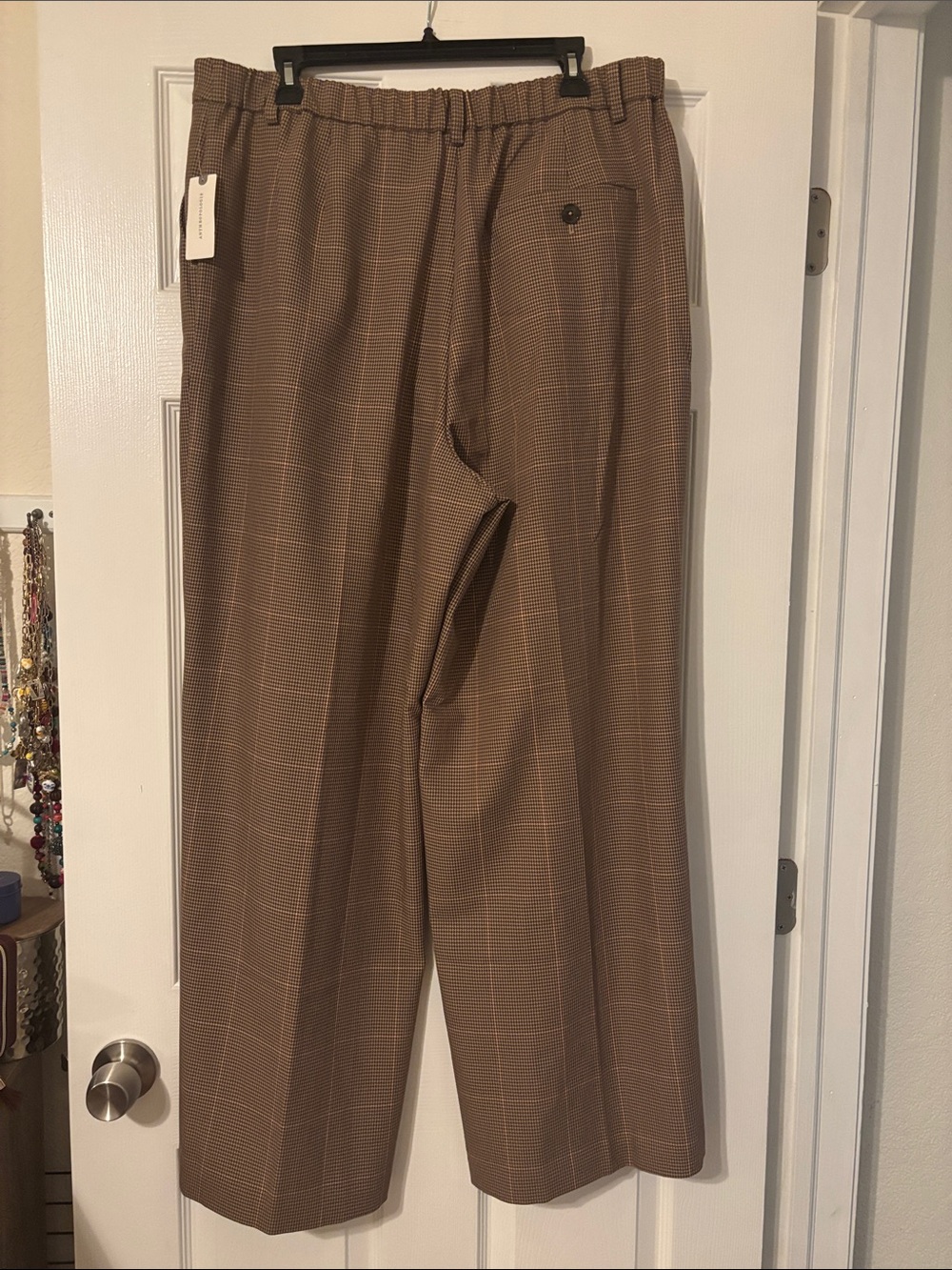 Maeve Avery Wide-Leg High-Rise Trousers Houndstooth Brown Pink Size XL NWT - Picture 7 of 10